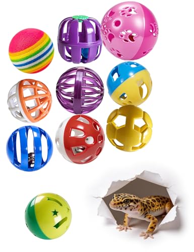 10-Pack Bearded Dragon Toy Balls, Non-Toxic, Bell Enrichment | BPA-free, Smooth Edges, Substrate Compatibility