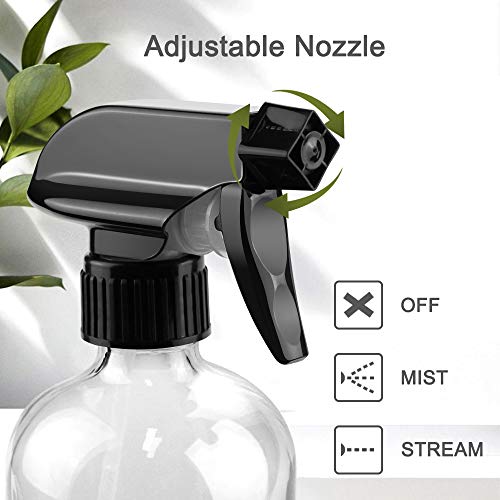 Worldgsb Glass Spray Bottles, 16oz Refillable Containers, Empty Boston Round Bottles with Labels & Adjustable Nozzle for Cleaning, Gardening, Aromatherapy, Pets, Plant, Hair -Clear (1 Pack) - color: Clear, style: 1 Pack
