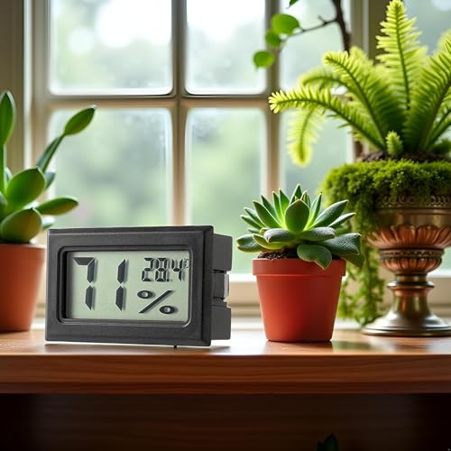 Black Mini Compact Digital Hygrometer,Mini Thermometer Hygrometer,Indoor Humidity Meter,Temperature and Monitor for Bed Room, Pet Reptile, Plant, Greenhouse Indoor Thermometers