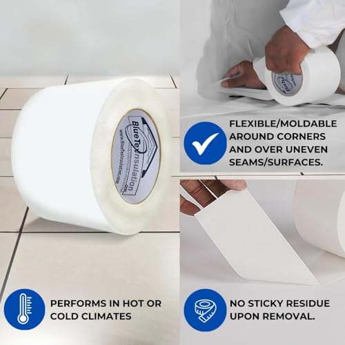 BlueTex Insulationㅤ 4'' Wide x 180' Long White Vapor Barrier Tape - 1 Roll, Waterproofing for Stucco, Crawlspaces, Repair, Underlayment Seams, Metal Building Seams, Excellent Air Barrier