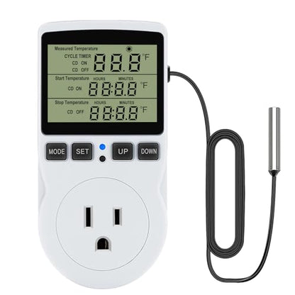 Plug in Digital Thermostat Temperature Controlled Outlet, 1800W 120V 15A Heating Cooling Control for Reptile, Incubation, Aquarium, Refrigerator, Home Brewing - color: Without Backlit