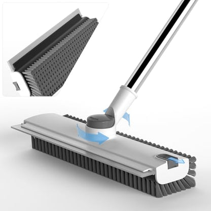 Floor Scrub Brush with Long Handle, 3 in 1 Scrape and Heavy-Duty Stiff Bristle Floor Scrubber Brush Broom with Squeegee and Tweezer for Cleaning White - color: White