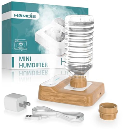 Travel Humidifier, Portable Humidifier for Plants, Bedroom, Office, Hotel or Car, Battery Operated Mini Cool Mist Humidifiers, Quiet 23dB, Auto-off, Night Light & BPA-Free, Wood Grain - color: Wood Grain