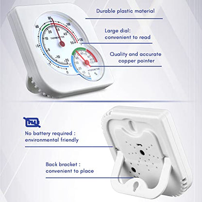 Kathfly 6 Pcs Indoor Thermometer and Humidity Gauge Indoor Mini Thermometer Hygrometer Temperature Humidity Meter Temperature and Monitor with Pointers for Home, Kitchen, Planting Room - size: White