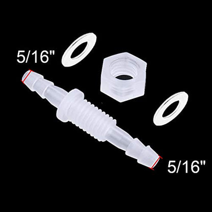 5/16” Thru-Bulk Bulkhead Plastic Hose Barb Fittings Union Adapter Fittings for Aquarium Fuel Gas Liquid Air with Metal washers (Pack of 6) - color: 6 pcs, size: 5/16 Inch