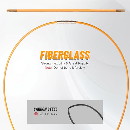 KOOTANS 22FT Fiberglass Electrical Wire Running Kit Wire Fishing Tools Fish Tape Wire Puller Through Wall Cable Snake Fish Rods Kit with Different Attachments - color: 22FT