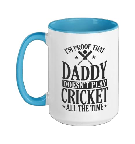 Daddy doesn't play Cricket all the Time Ceramic Mug, Blue/White, 15oz - color: Blue/White, size: 15 Ounces