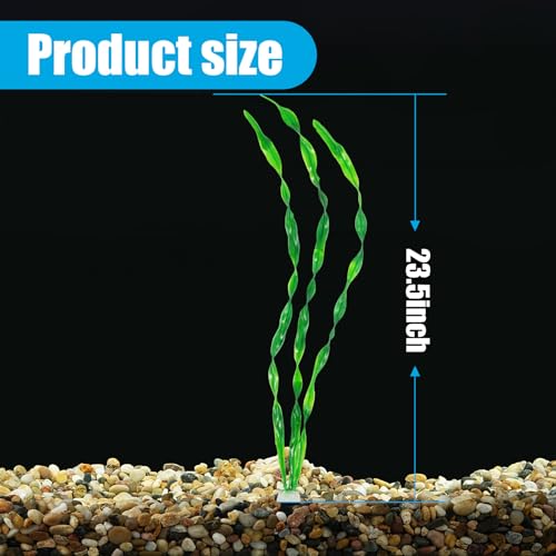 AQUANEAT Fish Tank Artificial Plants, Aquarium Plastic Seaweed Decorations, 23.5Inch Tall Fake Green Accessories, 10 Packs - size: 23.5inch