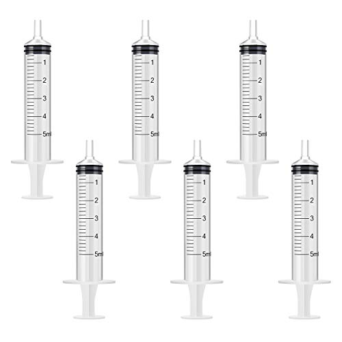 6 Pack – 5ml Plastic Syringe with Measurement, No Needle Suitable for Refilling and Measuring Liquids, Feeding Pets, Oil or Glue Applicator