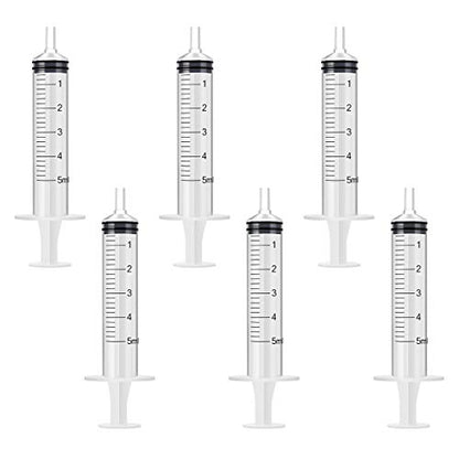 6 Pack – 5ml Plastic Syringe with Measurement, No Needle Suitable for Refilling and Measuring Liquids, Feeding Pets, Oil or Glue Applicator