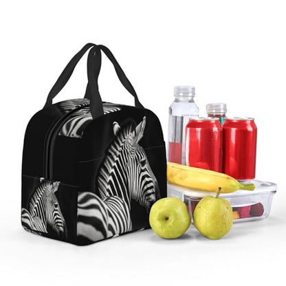 Insulated Lunch Bag Black & White Zebra Lunch Box for Women Men Reusable Leakproof Lunch Cooler Bag for Office Picnic - color: Black/White Zebra