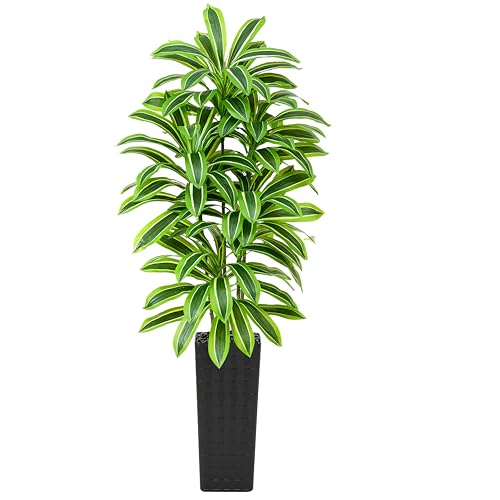 Artificial Dracaena Tree: 7FT Fake Plants Silk Faux Trees（Black Pot） | Realistic Fake Floor Plant with Natural Wood Trunk & Lifelike Leaves in Tall Planter for Home Office Decor Indoor & Outdoor - color: Light Green – Black Pot, size: 7FT