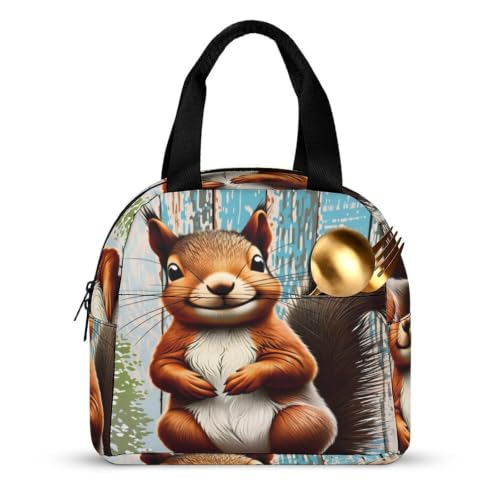 Spring Summer Squirrel Lunch Bag for Women Men | Insulated Lunch Box Leakproof Food Meal Containers Reusable Foldable 6L Capacity Lunch Tote Bags for Work Picnic Travel - color: style-9