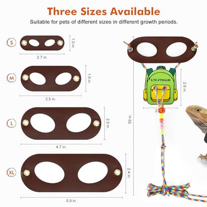 LIKZINWA Bearded Dragon Sling Carrier and Leash Harness,Small Animal Carrier with Adjustable Strap and 4 Size Pack Reptile Harness(Schoolbag+Carrier) - color: red+harness