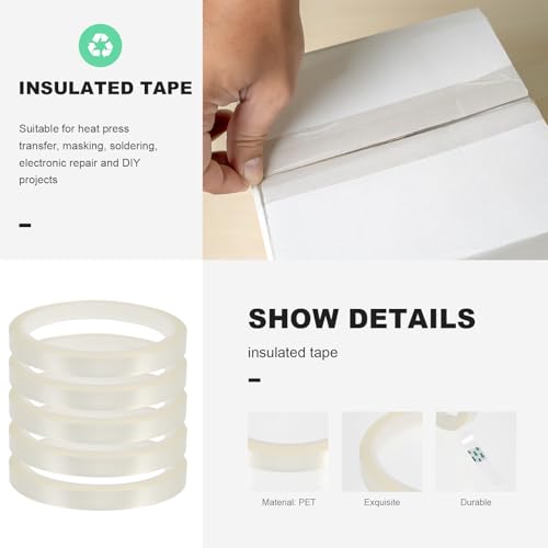 Didiseaon 5 Rolls High Temperature Heat Press Tape 10mm X 3 Polyester Sublimation Printing Tape for Industrial Repair and Thermal Resistant Applications