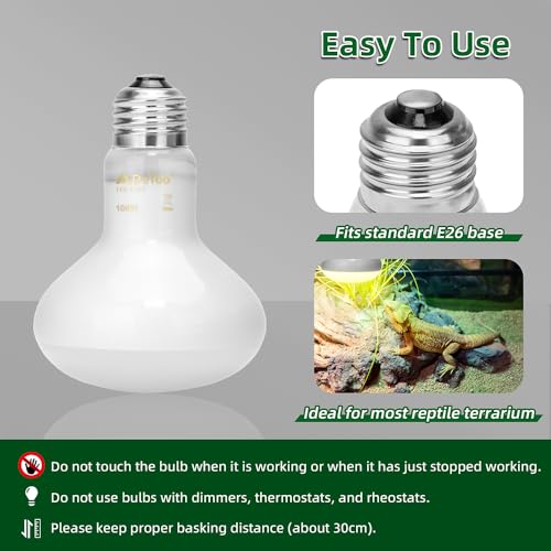 DaToo Reptile Heat Lamp 100W Amphibians Basking Light Bulb UVA Heat Lamp Bulbs Daylight Basking Spot Light for Lizards Bearded Dragon Turtles Snakes Chickens Pet Brooder (2 Pack)