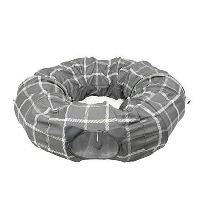 Kitty City Large Cat Tunnel Bed, 2-in-1 Zip-Together Cat Play Tunnel & Plush Nap Bed, Pop-Up Indoor Cat Toy with Hanging Toys, Collapsible Design - Grey - color: Gray