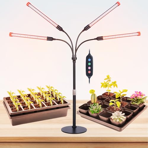 FECiDA 2026 4Head Table Top Grow Lights for Seed Starting, Indoor Plants, Bonsai, 36 Watt Power Draw, NO Need Adapter, 4/8/12/16/20H Timer, 16"-24" Height Adjustable - size: Desk-4Head-36W
