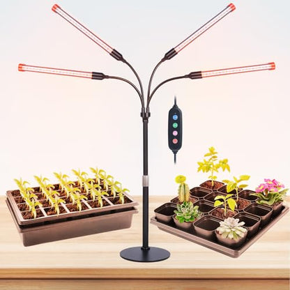 FECiDA 2026 4Head Table Top Grow Lights for Seed Starting, Indoor Plants, Bonsai, 36 Watt Power Draw, NO Need Adapter, 4/8/12/16/20H Timer, 16"-24" Height Adjustable - size: Desk-4Head-36W