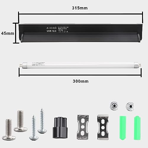 Aiicioo T5 UVB Lighting Combo Kit - 12" Light Fixture Desert 10.0 Terrarium Hood Light Fixture & High Output T5 HO UVB Bulb for Reptiles Chameleon Gecko (watts, 8) - size: 12Inch 8W