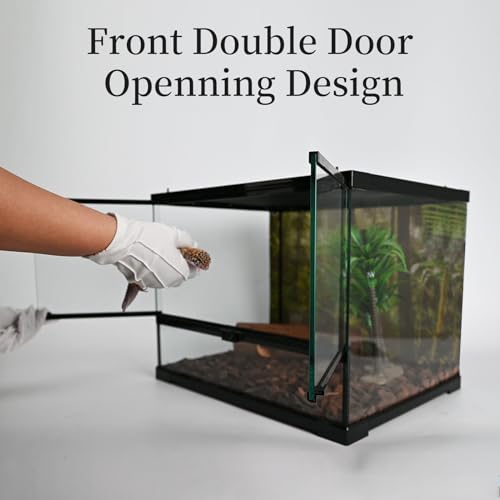 Reptile Glass Tank 18"*14"*14" Terrarium Habitat with Double Front Opening Door and Top Screen Ventilation for Bearded Dragon,Lizard,Leopard Gecko,Snake,Hermit Crab,Turtle - size: 18x14x14inch