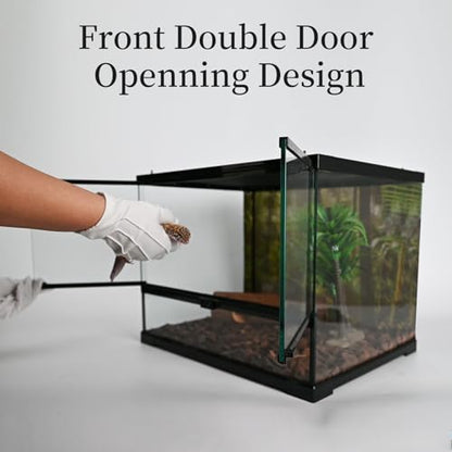 Reptile Glass Tank 18"*14"*14" Terrarium Habitat with Double Front Opening Door and Top Screen Ventilation for Bearded Dragon,Lizard,Leopard Gecko,Snake,Hermit Crab,Turtle - size: 18x14x14inch