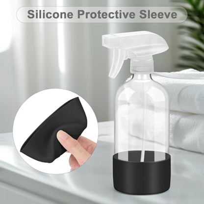 Worldgsb 2 Pack Glass Spray Bottles with Silicone Sleeve, 16 oz Empty Refillable Containers with Adjustable Spray Nozzles, Spray Bottles for Hair, Cleaning Solutions and Plants Black&Grey - color: Black&Grey