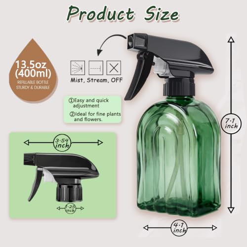 Green Glass Plant Mister Spray Bottles 2Pcs 13.5oz Refillable 360° Nozzle | 2Pcs 13.5oz Green Glass Plant Mister, 360° Fine Mist Nozzle, Refillable for Indoor Plants Cleaning Hair Pet Care - color: Green-1
