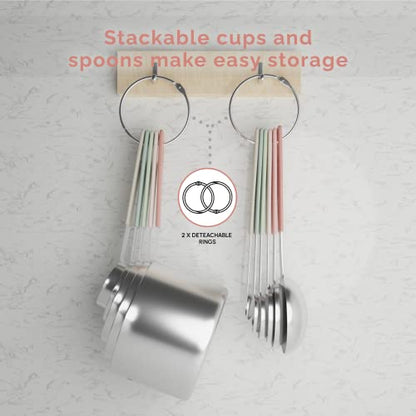 Measuring Cups and Measuring Spoons Set of 14 - Stainless Steel Measuring Cups and Spoons Set, Includes 1/8 Teaspoon Measuring Spoon, 1/8 Cup Measuring Cup, Leveler Dry (14, Country Chic) - color: Country Chic
