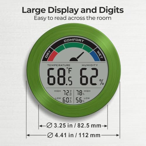 Digital Hygrometer Indoor Thermometer Humidity Meter Room Temperature Humidity Monitor, Metal Frame with Brushed Stainless Finish, DM9442 (Green Stainless) - color: Green Stainless