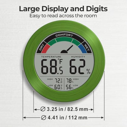 Digital Hygrometer Indoor Thermometer Humidity Meter Room Temperature Humidity Monitor, Metal Frame with Brushed Stainless Finish, DM9442 (Green Stainless) - color: Green Stainless