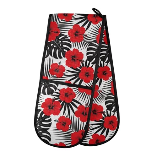 Dual-functionality Mitts and Pot Holders Sets High Heat Resistant Pot Holder Gloves Kitchen Aid BBQ (Flower Hawaii Floral Jungle Exotic) - color: Flower Hawaii Floral Jungle Exotic