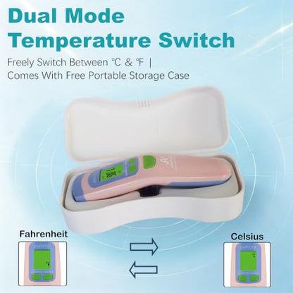 Medical Grade Non-Contact Forehead Thermometer, Pink | With Case, Adults, Kids & Infants, No-Touch, Temporal Fever Thermometer - color: Pink
