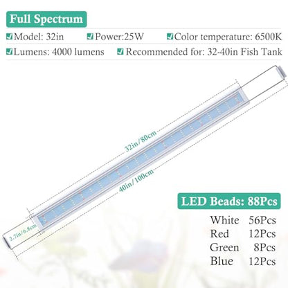 HITOP Full Spectrum LED Aquarium Light 32-40" Classic Fish Tank Light with Timer, Aquarium Plant Light with Stable Extendable Brackets - size: 32-40in