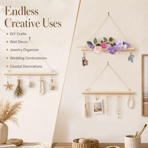 4 Pack 15 Inch Driftwood Jewelry Organizer Wall Decor, Wooden Hanging Branch Display for Necklaces Bracelets Keys, Rustic Farmhouse Driftwood Crafts for Bedroom Closet Entryway