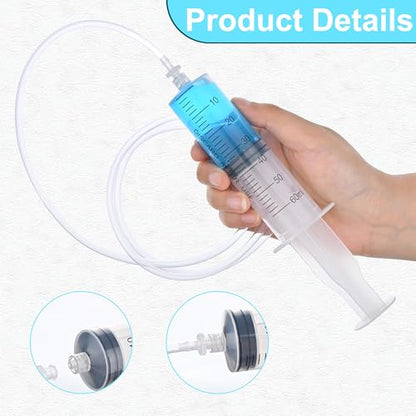 2 Pack 60ml Luer Lock Syringe with 39" Tube and Luer Connectors | 60cc Large Plastic Syringes for Liquid, Oil, Feeding, Watering - size: 60ml