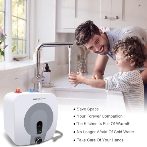 110V-120V 1440-1500W Small Under Sink Tank 2.5 Gallon Water Heater Hot Storage,Mini Instant Electric RV TR Trailer Kitchen Compact,Food Truck 2 PCs 16” Long 1/2”FIP Stainless Steel Hose (BI-2.5)
