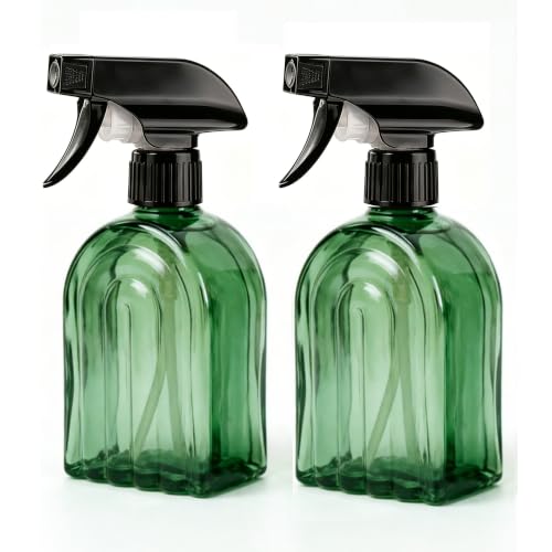 Green Glass Plant Mister Spray Bottles 2Pcs 13.5oz Refillable 360° Nozzle | 2Pcs 13.5oz Green Glass Plant Mister, 360° Fine Mist Nozzle, Refillable for Indoor Plants Cleaning Hair Pet Care - color: Green-1