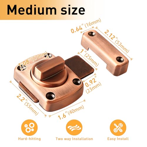 Alise Slide Bolt Latches,Medium Size Double Sided Rotate Lock for Cabinet | Rotary Switch Lock,Red Bronze Heavy-Duty Gate Latch For Shed Door, Pet House,Wardrobe - color: Red Bronze, size: Medium Size
