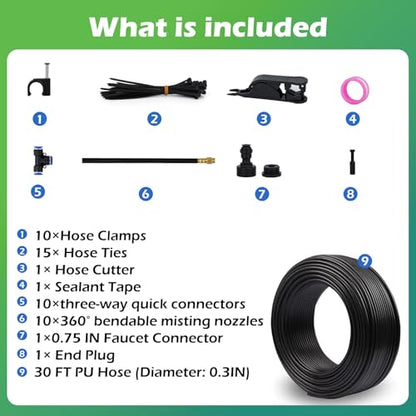 Drip Irrigation System 30 FT with 10 Nozzles, 360° Adjustable Bendable Garden Watering Misting System for Greenhouse, Yard, Lawn, Plant, Garden, 5/16 inch Hose (OD: 8mm) - color: 30 ft PU hose (5/16 in OD, 8mm)
