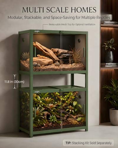 48 Gallon Reptile Tank, Gecko Reptile Enclosure Front Sliding Door | Stackable ventilation Gecko reptile terrariums Tank anti-escape locks and no-fingerprint handles humidification atomization - color: Green, size: 48 Gallon