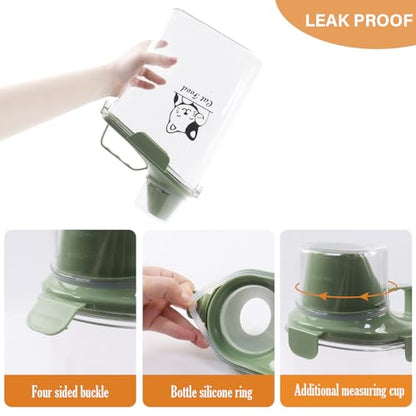 Cat Food Storage Container Airtight |3 Qt/2.8 L Clear Plastic Cat Food Treats Container with Measuring Cup/Pour Spout|Hold up to 3.8 lbs Pet Food|Portable Food box for Travel| BPA Free-green - color: Green(Cat Food)