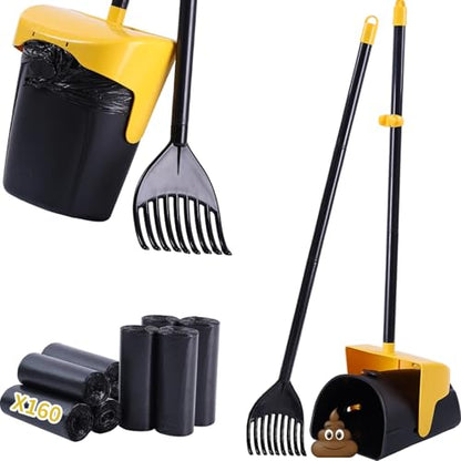 ienjoyed Pooper Scooper Large Swivel Bin & Rake with 160 Waste Bags,Heavy Duty Dog Pooper Scooper with Bag Attachment for Dogs, Long Handle Poop Scooper with Lid for Yard, Grass, Gravel(Yellow) - color: Yellow