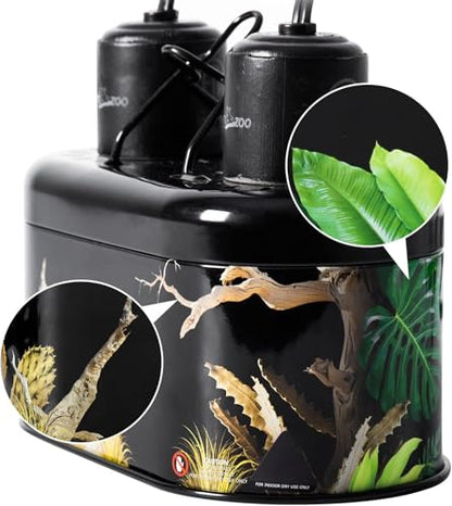 REPTI ZOO Nano Combo Print Tropical Desert Reptile Dual Deep Dome Lamp Fixture for Reptile Max 40 Watts Max Bulb Height 4 in Per Socket UVB Light Fixture Dual Lamp Cap Combo Integration Design - size: 40 Watts