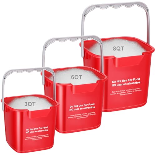 LemonRoad 3 Pcs Cleaning Bucket Small Sanitizing Square Bucket Multi-Size 3+6+8 Quart Detergent Pail for Home Commercial Restaurant Kitchen Office School Wash Rinse Sanitize Handwash(Red) - color: Red
