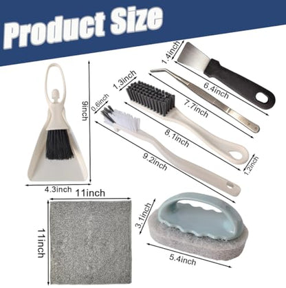 7PCS Bearded Dragon Tank Cleaning Kit, Specialized Cleaning Tool Set for Reptile Tanks, Includes Curved Tweezers, Glass Scraper, Desktop Dustpan, Tile Brush, Charcoal Cloth, Gap Brush, and Scraper