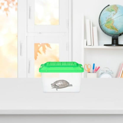 SHINEOFI Portable Turtle Box and Handheld Fish Tank Reptile Carrier for Travel, Plastic Aquarium with Handle, Medium Green Pet Transport Container for Hamsters and Small Reptiles