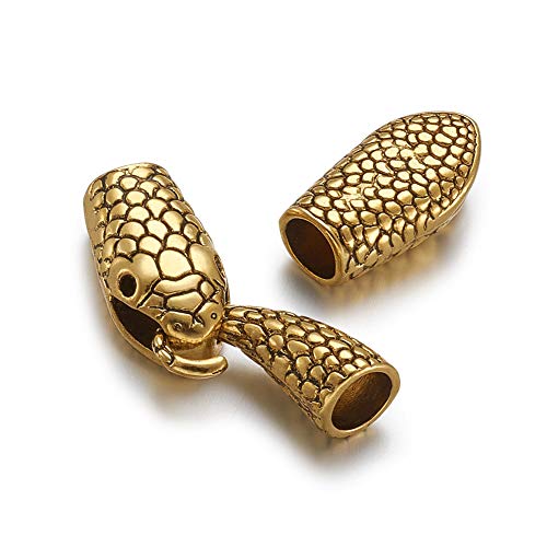 Pandahall 10 Set Tibetan Style Alloy Hook and Snake Head Clasps 23x12x9mm for Leather Cord Bracelets Making (Antique Golden)