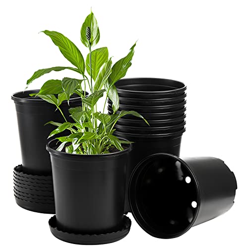 Fasmov 10PCS 1 Gallon Durable Nursery Pot Garden Flower Pots Nursery Plant Container Kit with 10 Pcs Matching Pallets, Black - color: Black