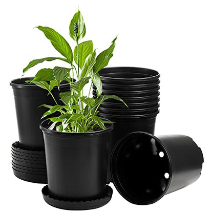 Fasmov 10PCS 1 Gallon Durable Nursery Pot Garden Flower Pots Nursery Plant Container Kit with 10 Pcs Matching Pallets, Black - color: Black